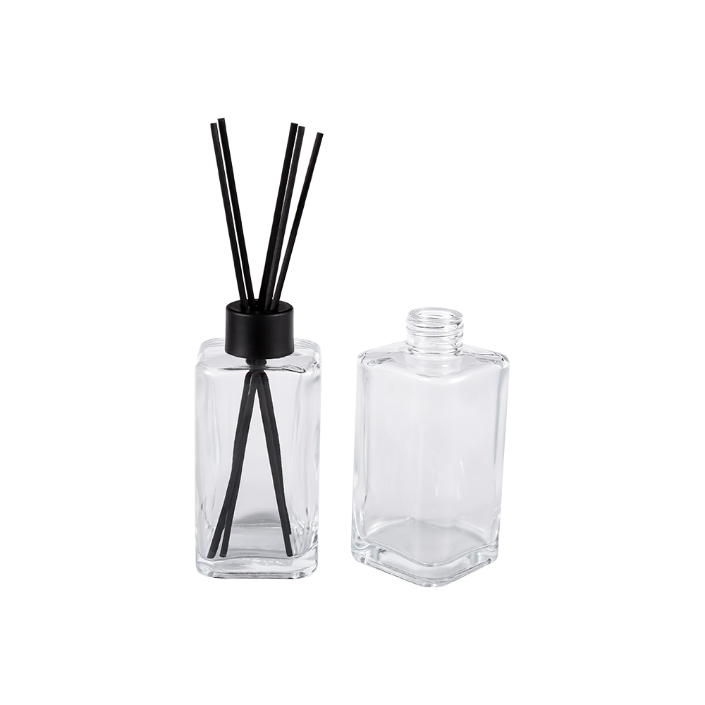 HJ-RX2247 ขวดน้ำมันหอมระเหยแก้วใสความจุขนาดใหญ่ฝาขวดสีดำฝาอลูมิเนียมสติ๊กเกอร์ไฟเบอร์
