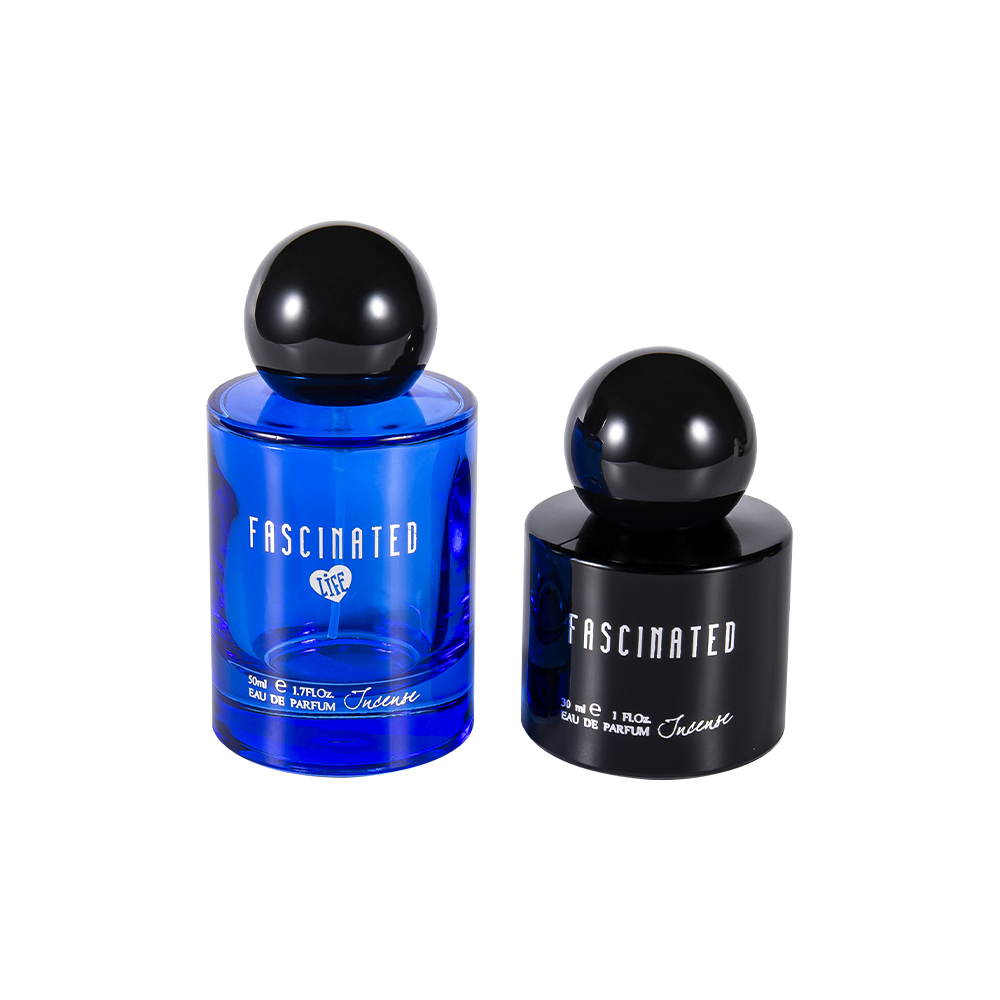 GC4749-WJ2537 ขวดน้ำหอมแก้วฟอยล์สีทองเคลือบทรงกระบอกขนาด 50 มล. พร้อมฝาพลาสติก ABS PP ทรงกลม