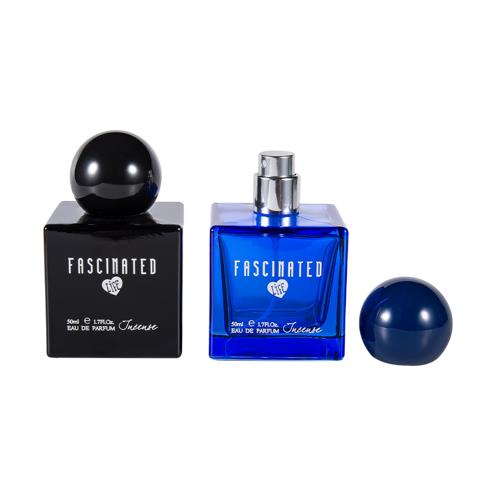 KY145-WJ2537 ขวดน้ำหอมแก้วพิมพ์สี Cube ขนาด 50 มล. พร้อมฝาพลาสติก UV ทรงกลม