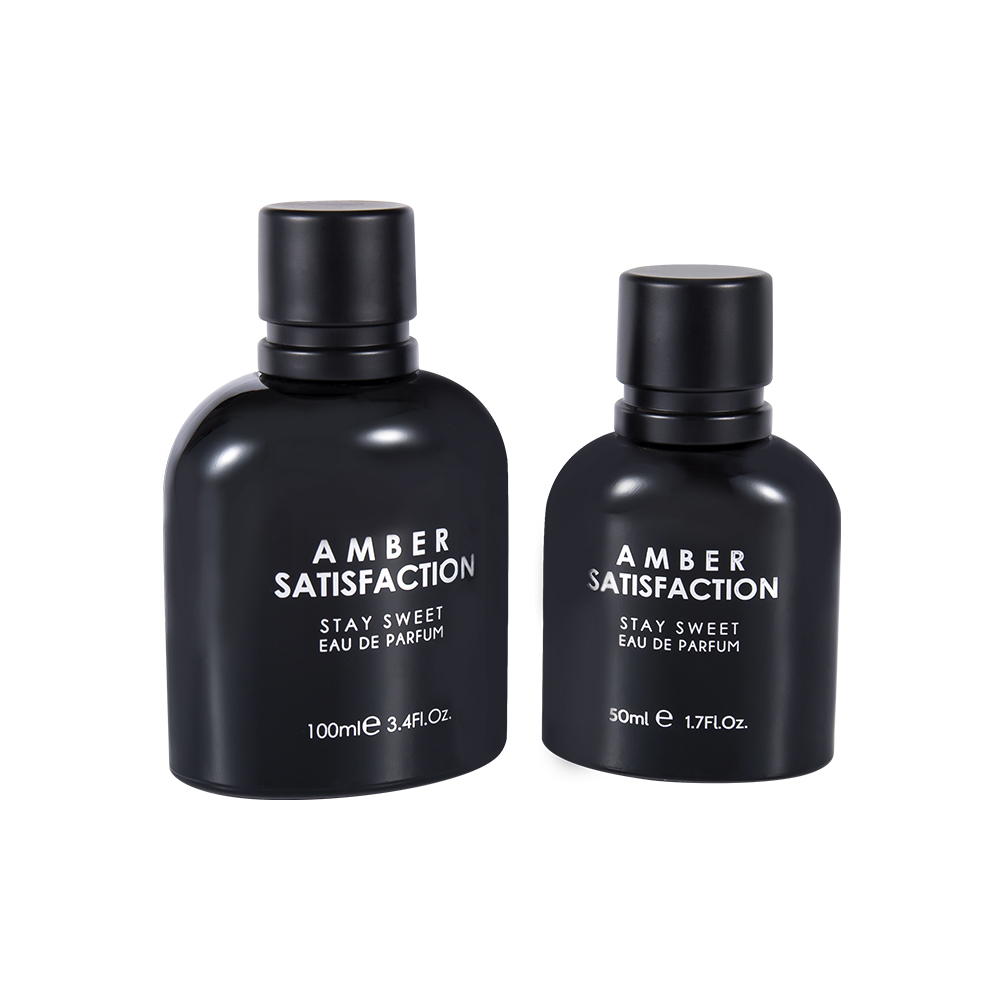 GC3849-WJ176 ขวดน้ำหอมแก้วพิมพ์ลายสีดำสดใสขนาด 50 มล. พร้อมฝาพลาสติก ABS PP