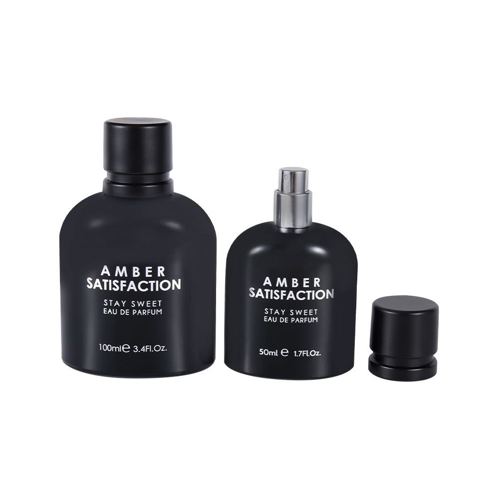 GC3849-WJ176 ขวดน้ำหอมแก้วพิมพ์ลายสีดำสดใสขนาด 50 มล. พร้อมฝาพลาสติก ABS PP