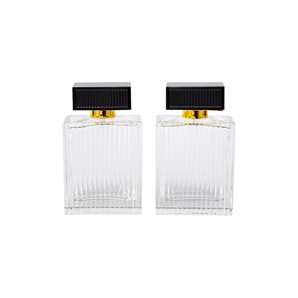 KY1112-WJ2092 ขวดน้ำหอมแก้วลายเส้นแนวตั้งขนาด 100 มล. พร้อมแถบฝาพลาสติก Abs