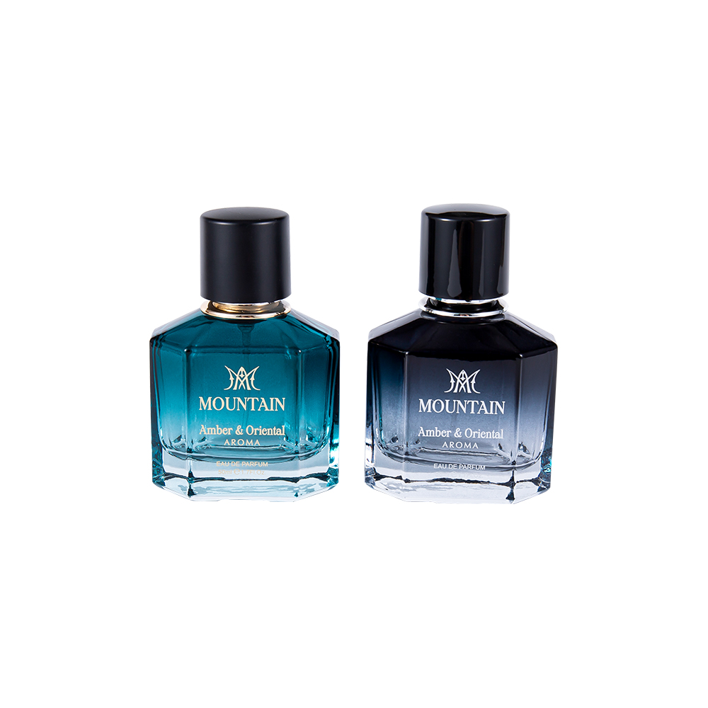 GC4030-WJ2099 ขวดน้ำหอมแก้วขนาด 50 มล. พร้อมการพิมพ์เคลือบและเทปปั๊มร้อน PP Abs หมวกน้ำหอม UV